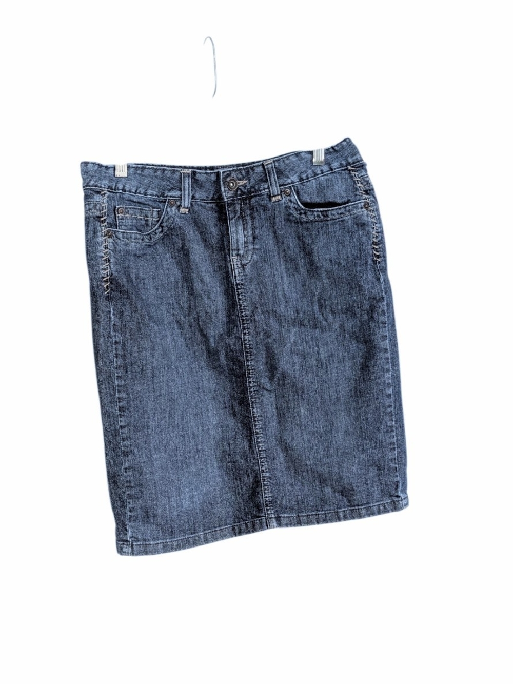 Calvin Klein Jeans Denim Pencil Skirt, Back Vent, Stitch Detail, Size 8